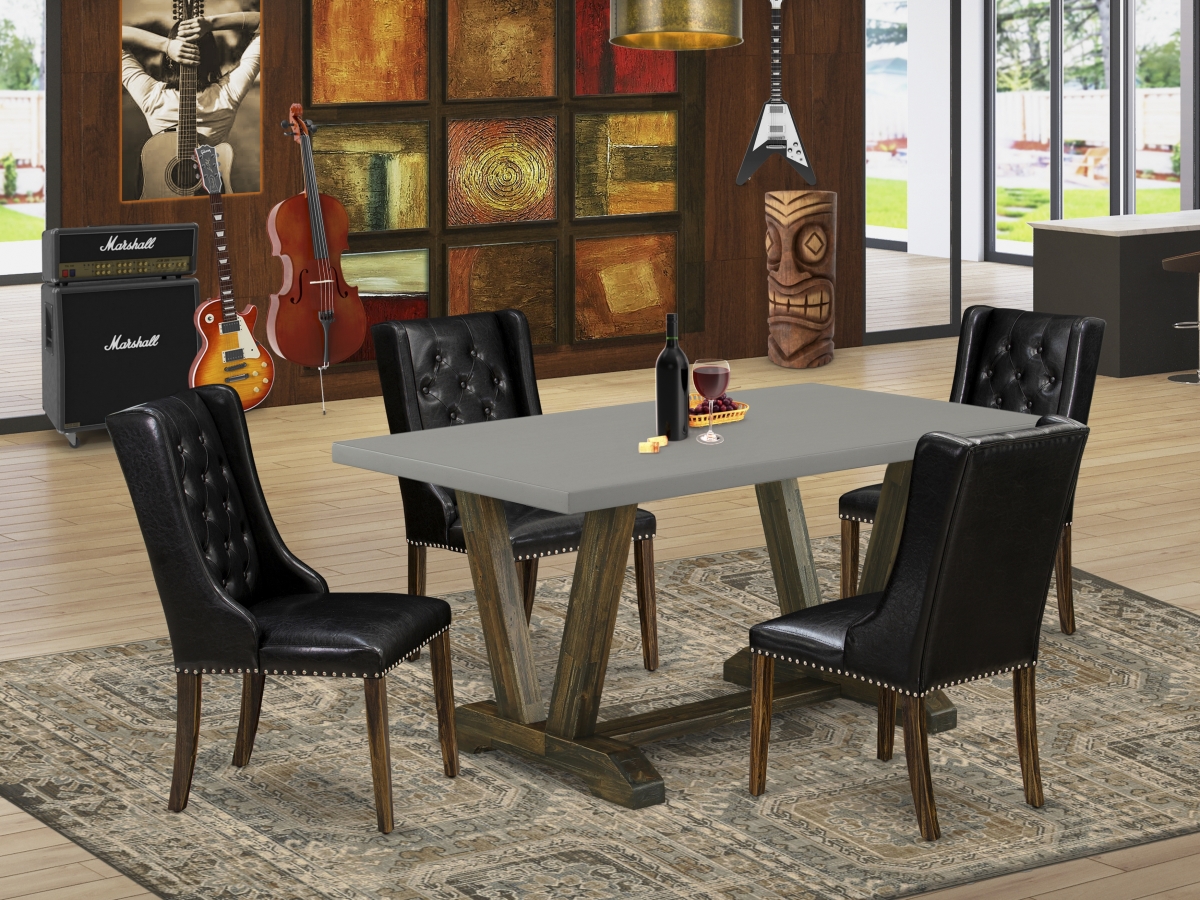 5 Piece V-Style Dining Table Set - Distressed Jacobean
