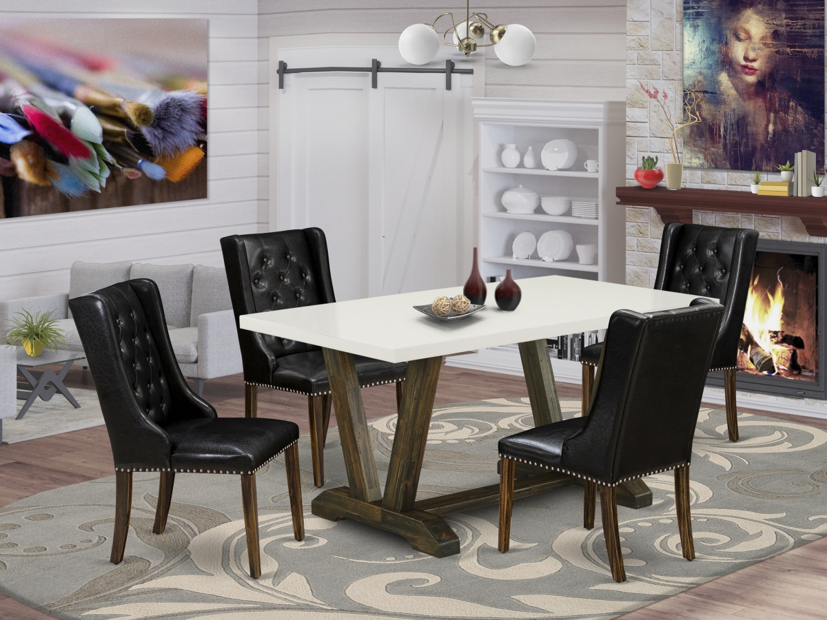 5 Piece V-Style Dining Room Table Set - Distressed Jacobean