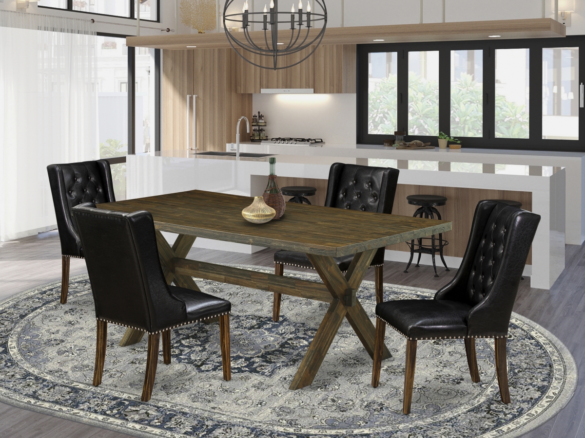 5 Piece X-Style Dining Table Set - Distressed Jacobean