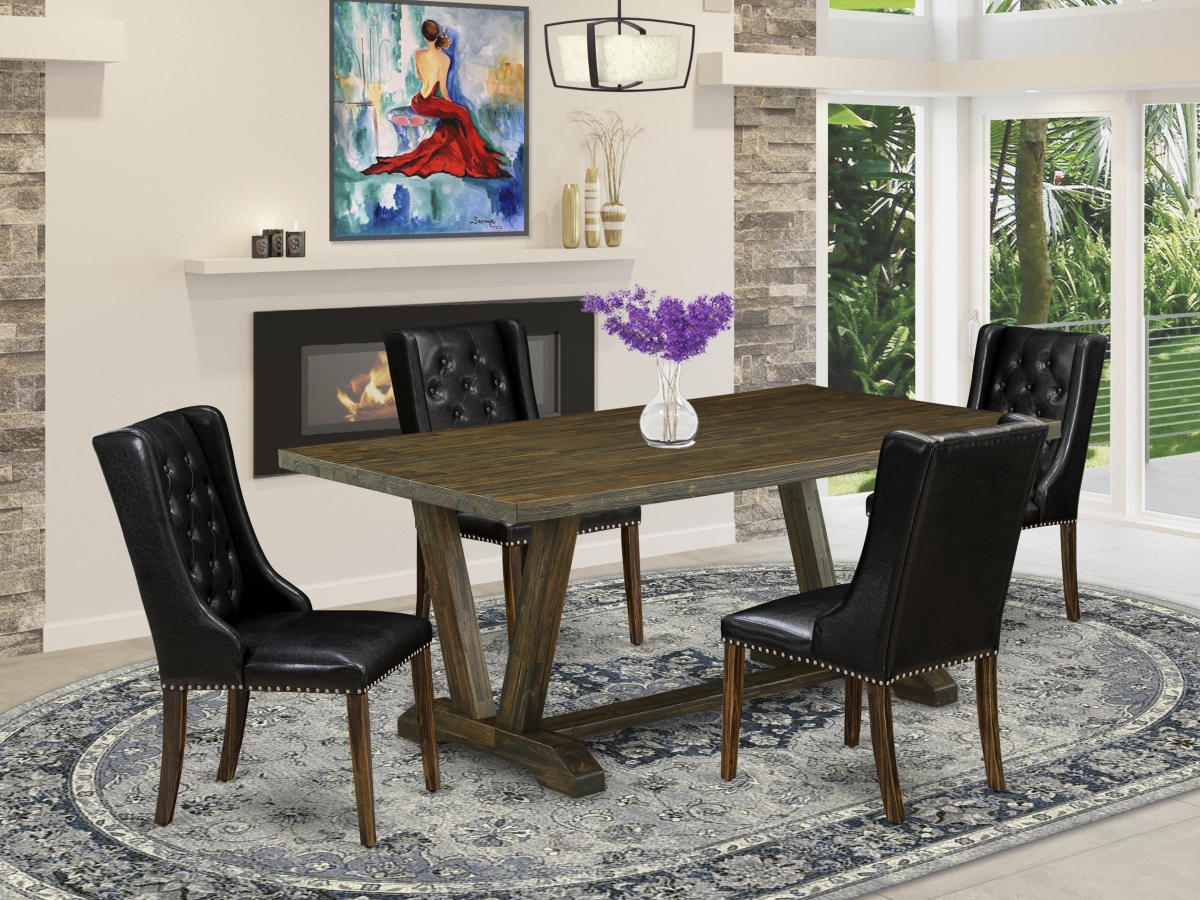 5 Piece V-Style Dining Table Set - Distressed Jacobean