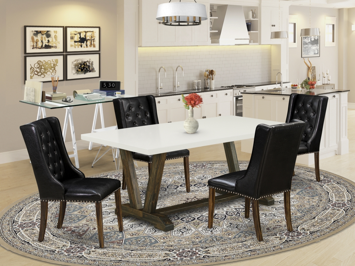 5 Piece V-Style Dining Room Set - Distressed Jacobean