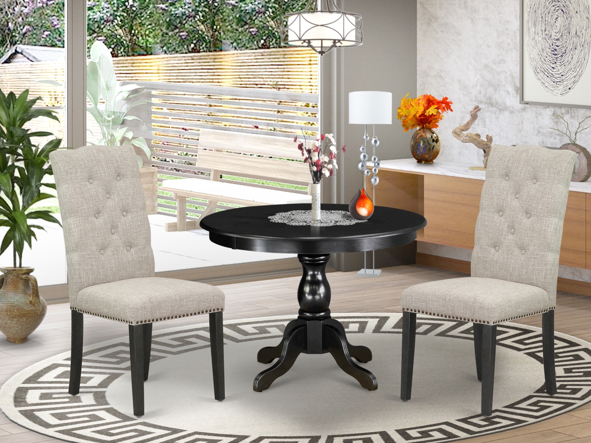 3 Piece Hartland Kitchen Table Set - Wire Brushed Black
