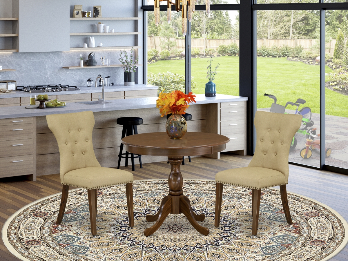 3 Piece Antique Dinning Room Table Set - Acacia Walnut