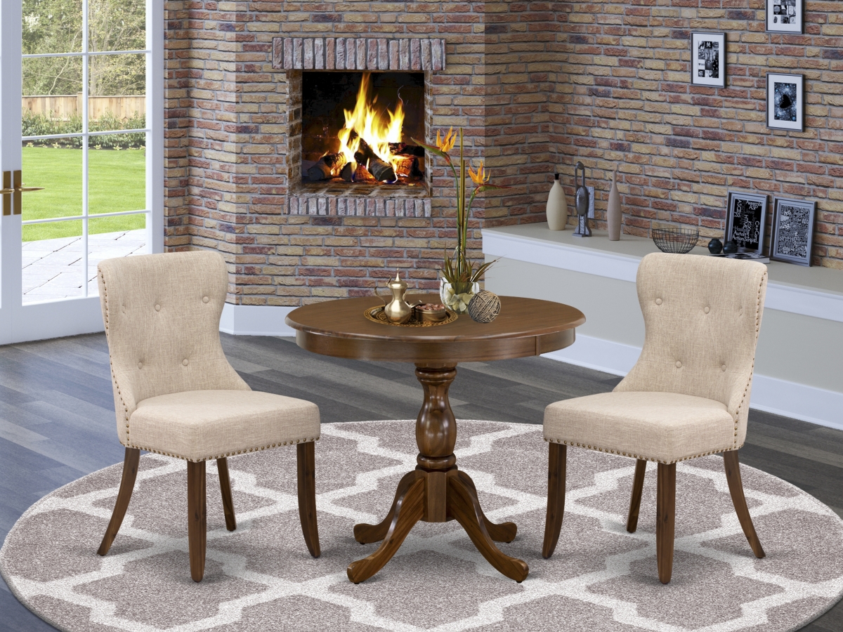 3 Piece Antique Dining Room Table Set - Acacia Walnut