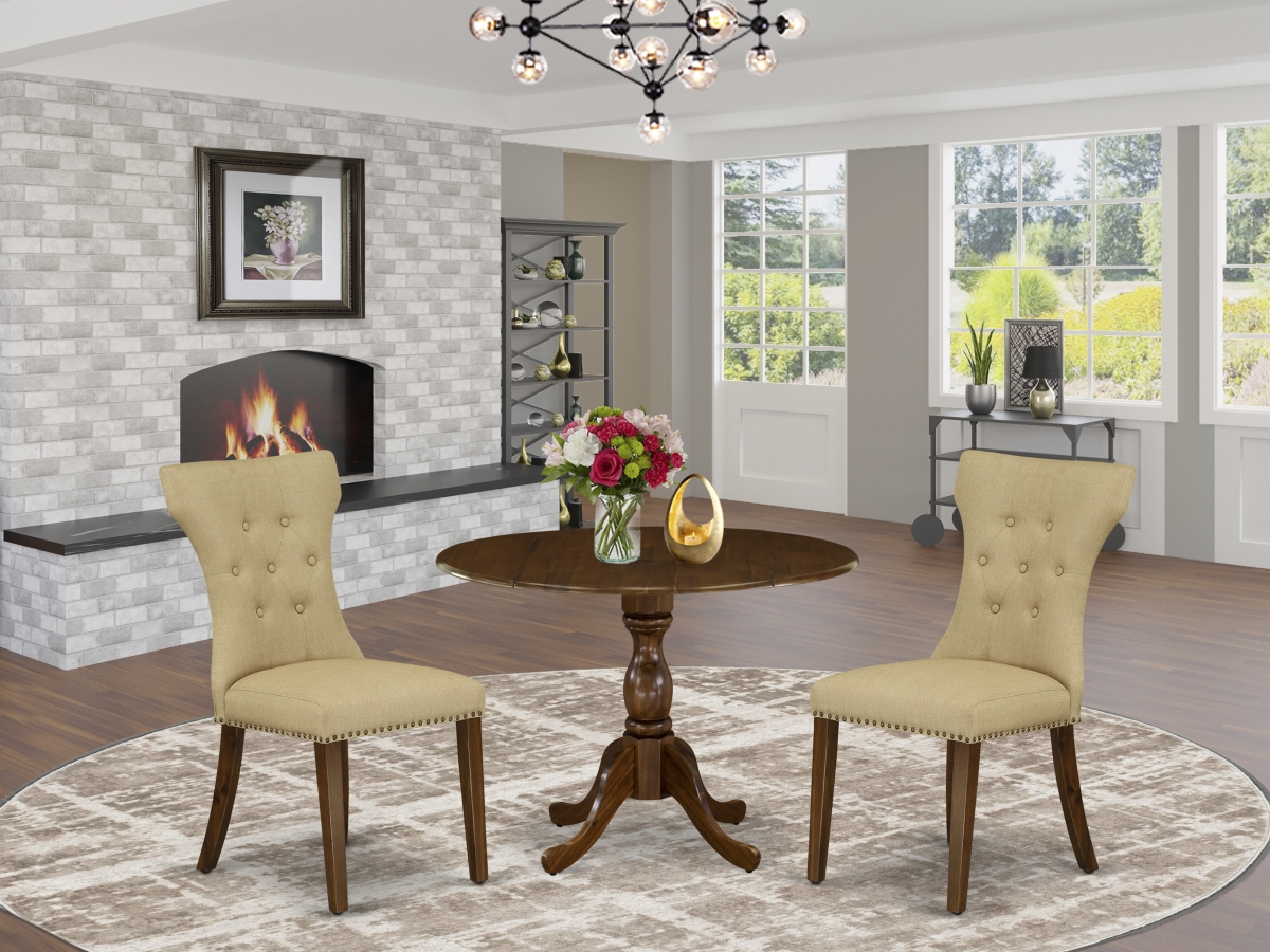 3 Piece Dublin Modern Dining Table Set - Acacia Walnut
