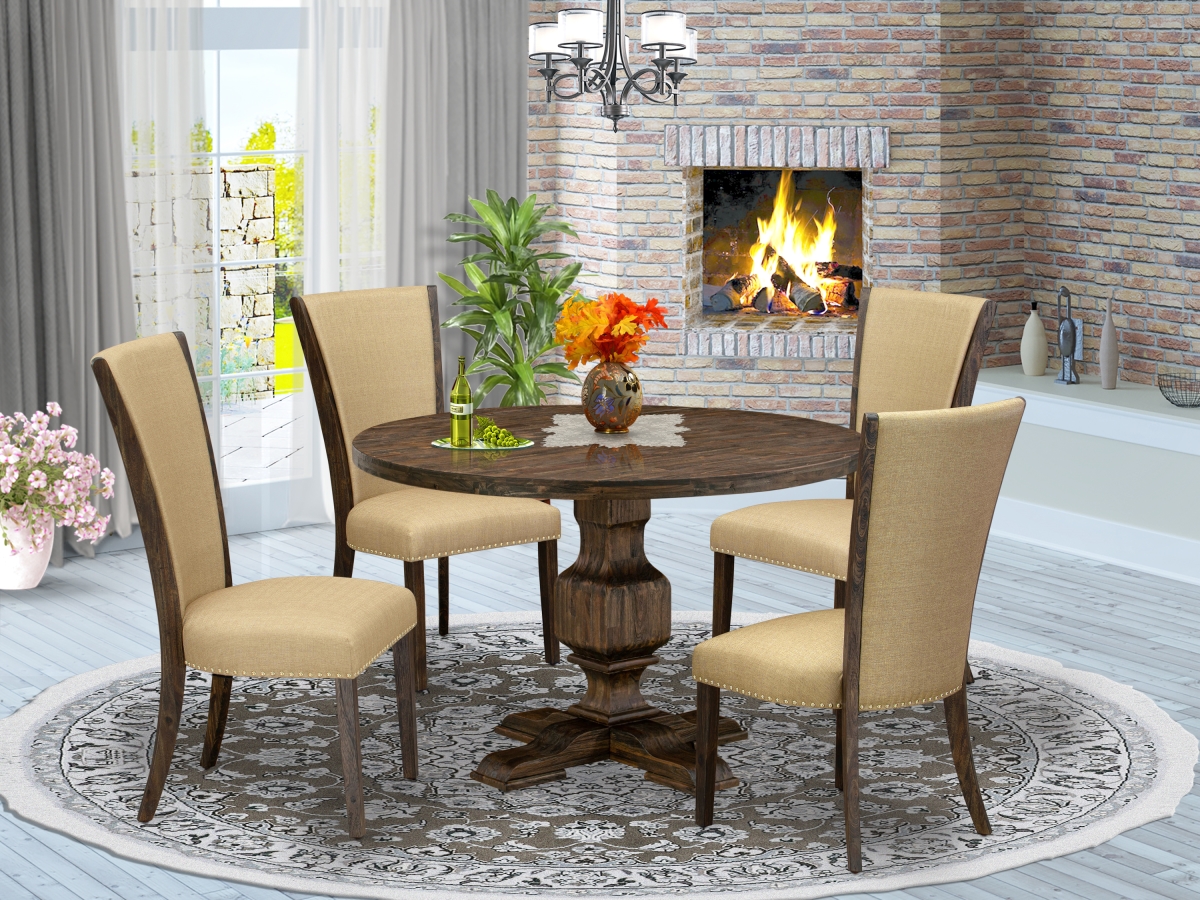 5 Piece Modern Dining Set - Brown & Distressed Jacobean