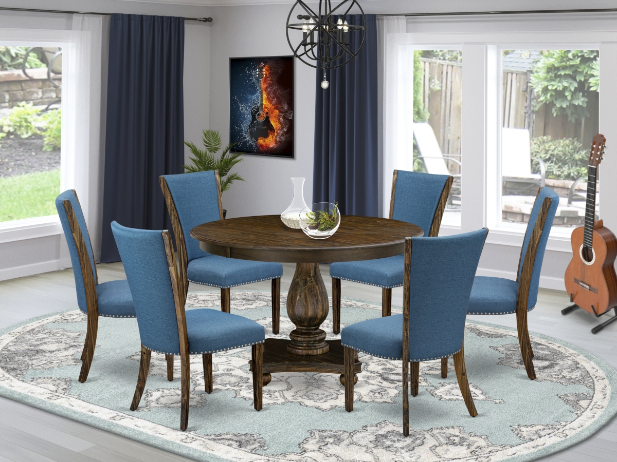 F2VE7-721 7 Piece Kitchen Table Set - Blue & Distressed Jacobean