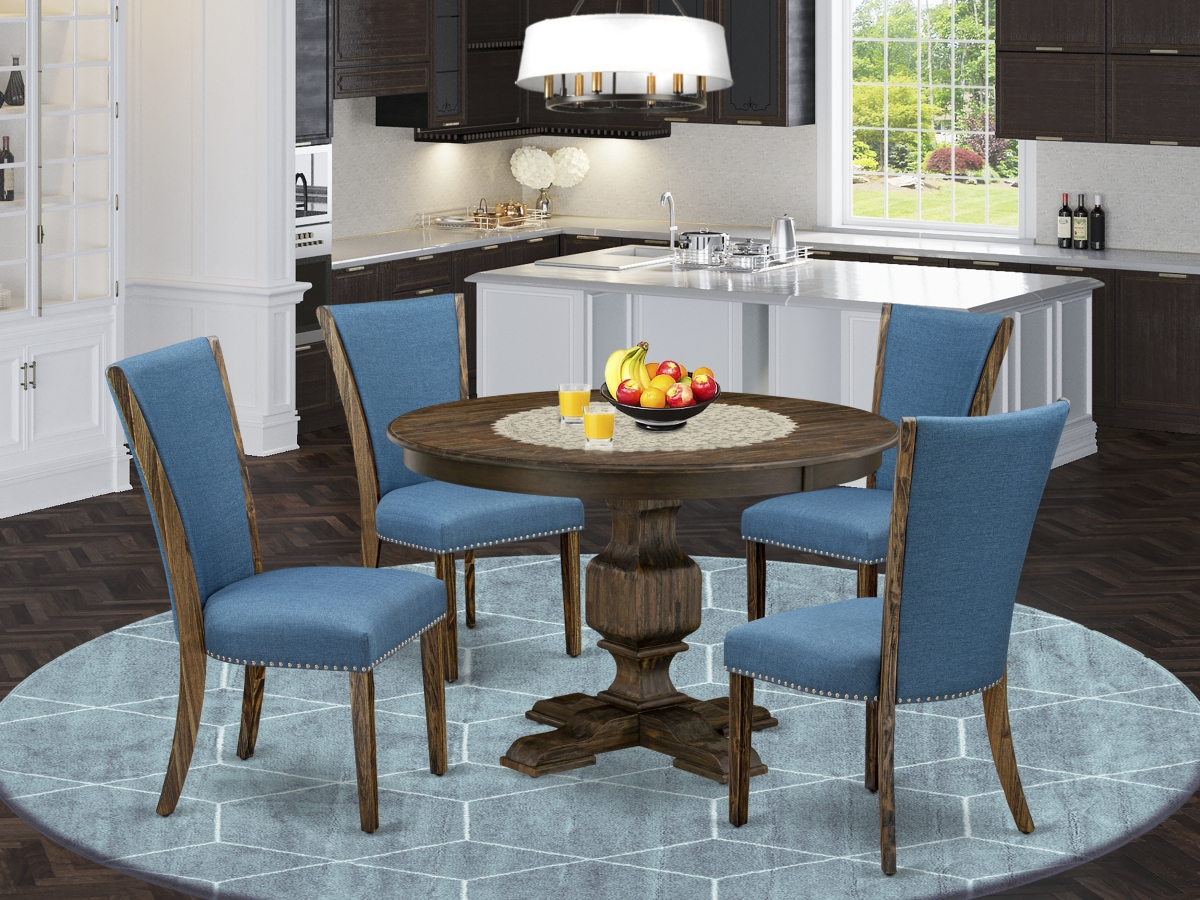 5 Piece Modern Dining Set - Blue & Distressed Jacobean