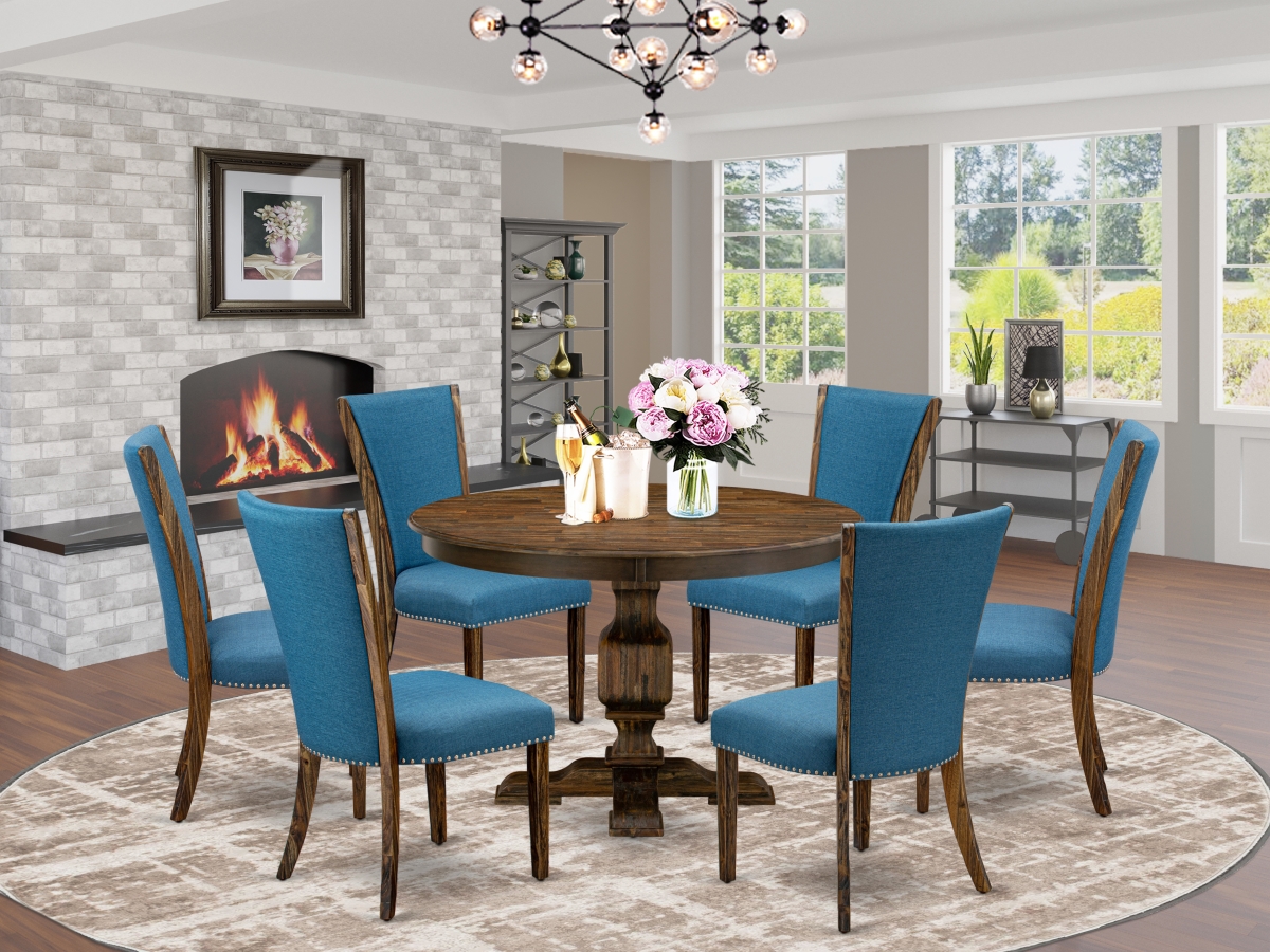 7 Piece Dinette Set - Blue & Distressed Jacobean