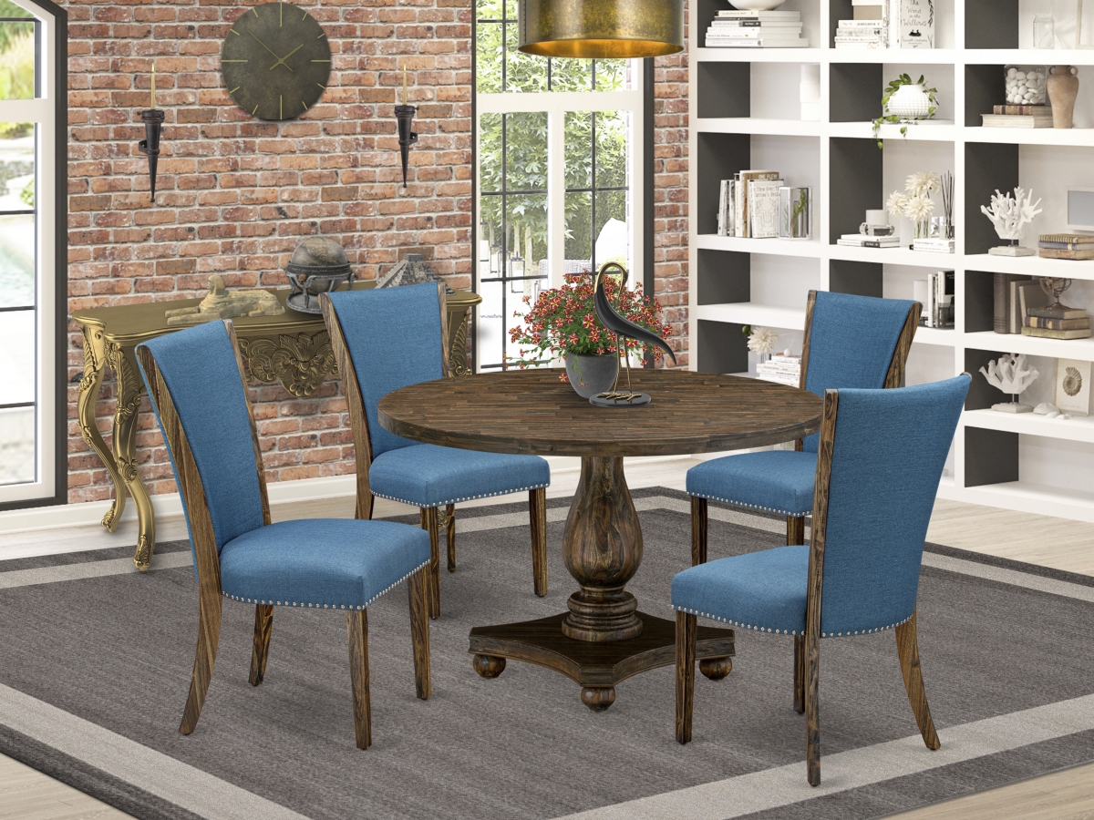 5 Piece Dinette Set - Blue & Distressed Jacobean