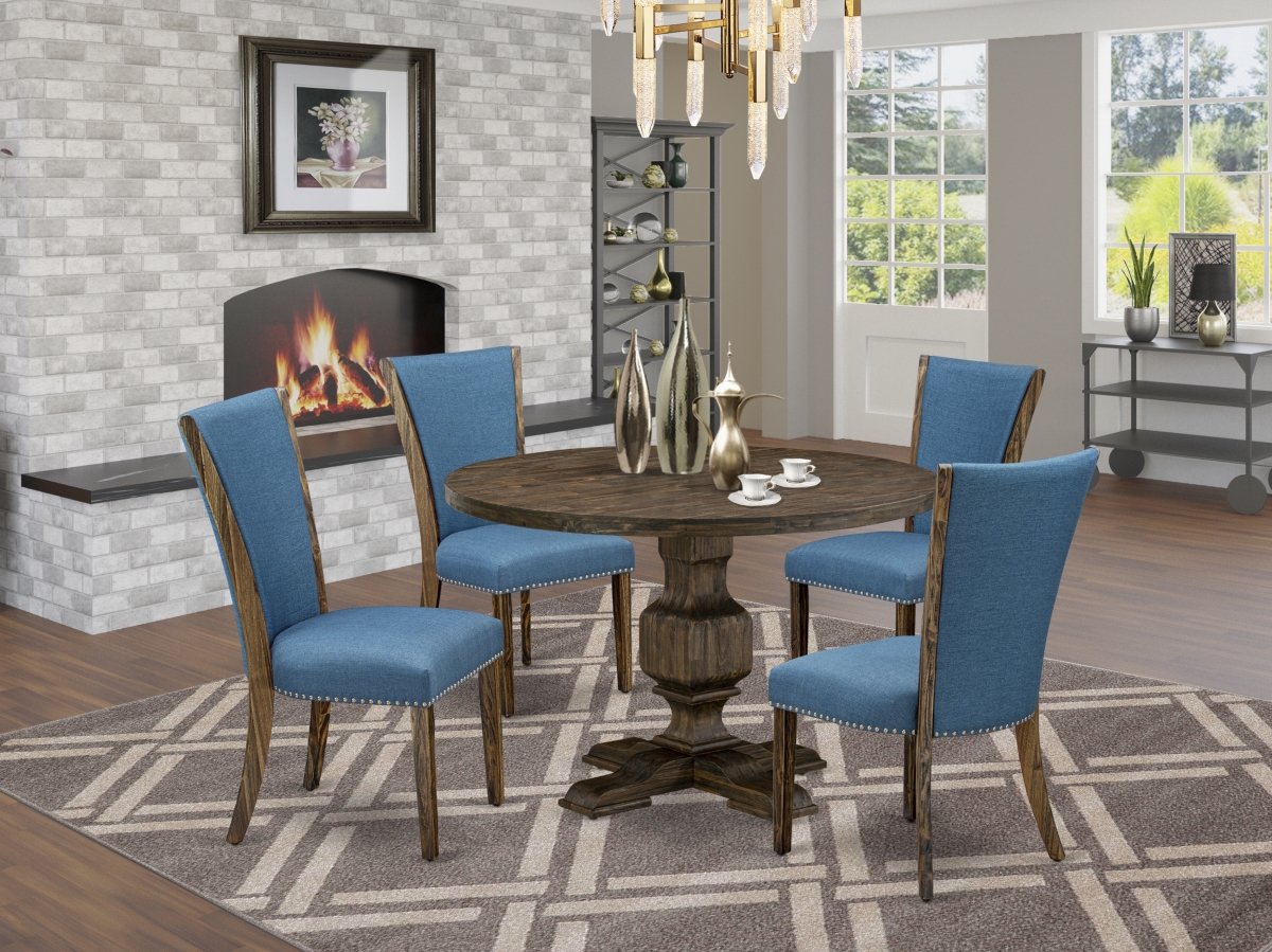 I3VE5-721 5 Piece Kitchen Dining Table Set - Brown & Distressed Jacobean