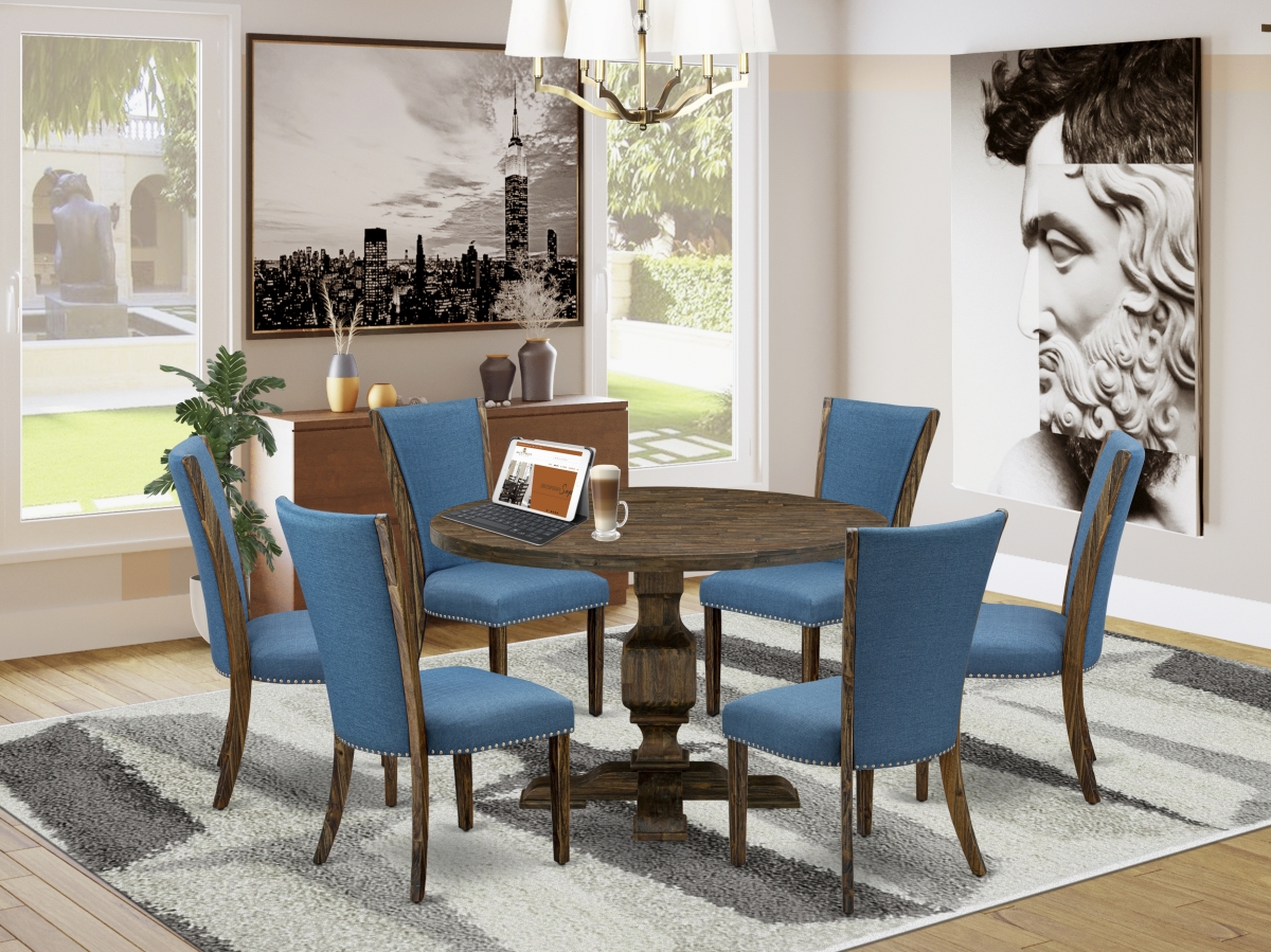 7 Piece Dining Room Table Set - Blue & Distressed Jacobean