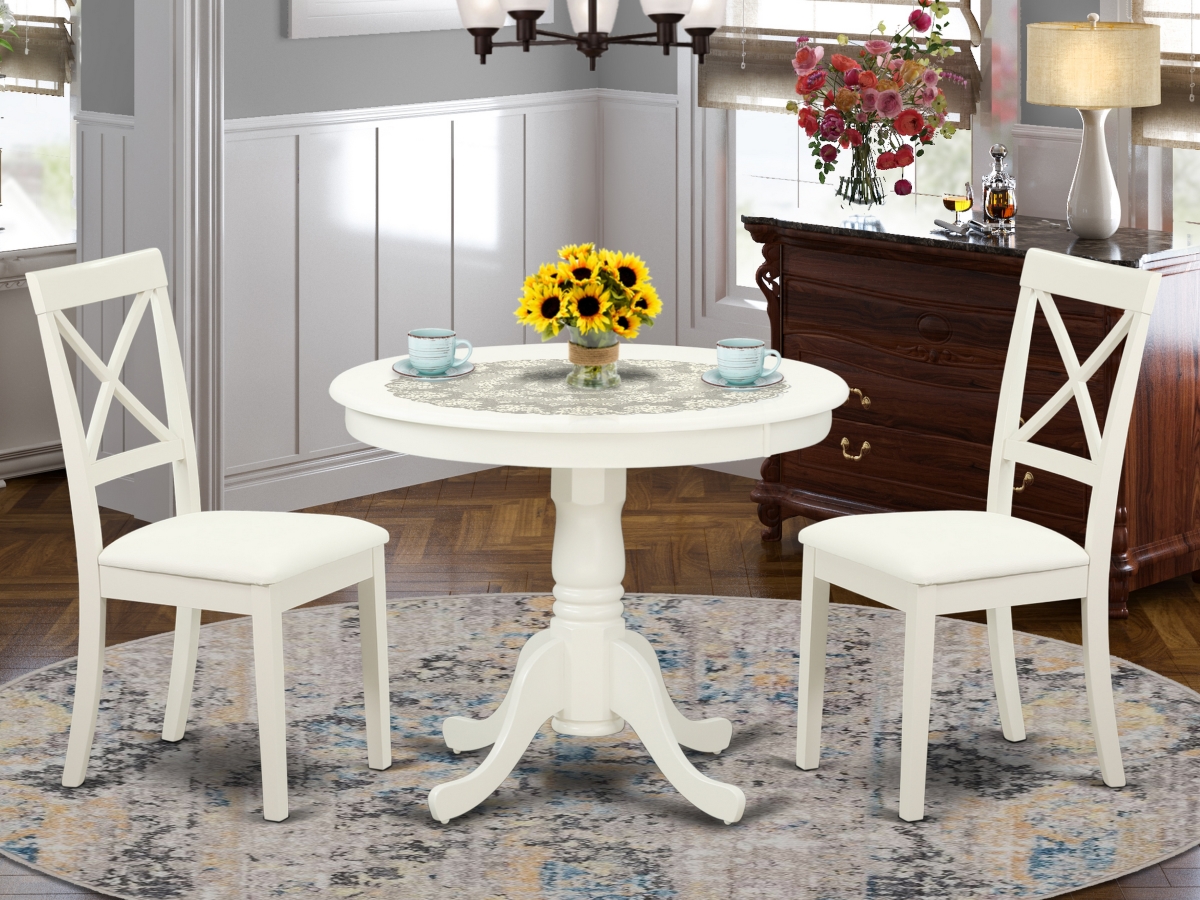 3 Piece Antique Kitchen Table Set - Linen White