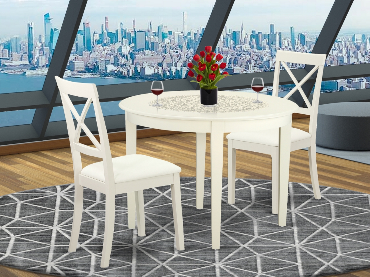 3 Piece Boston Small Kitchen Table & Chairs Set - Linen White