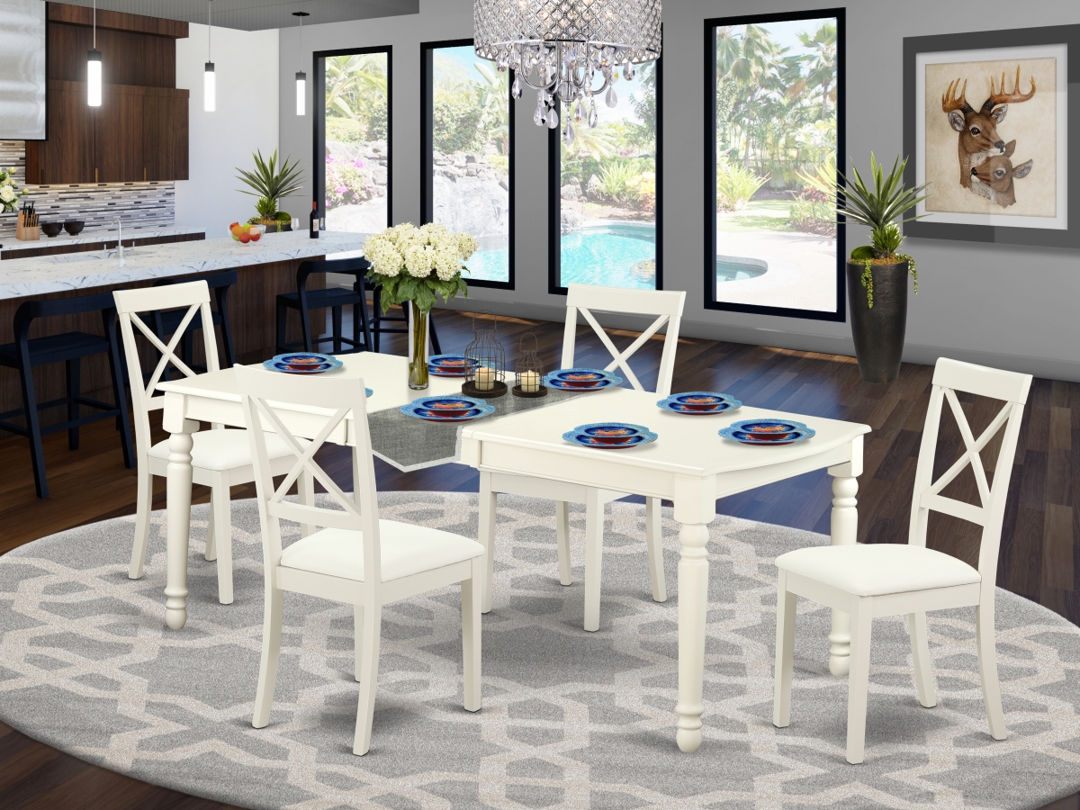 DOBO5-LWH-LC 5 Piece Dover Dining Table Set - Linen White