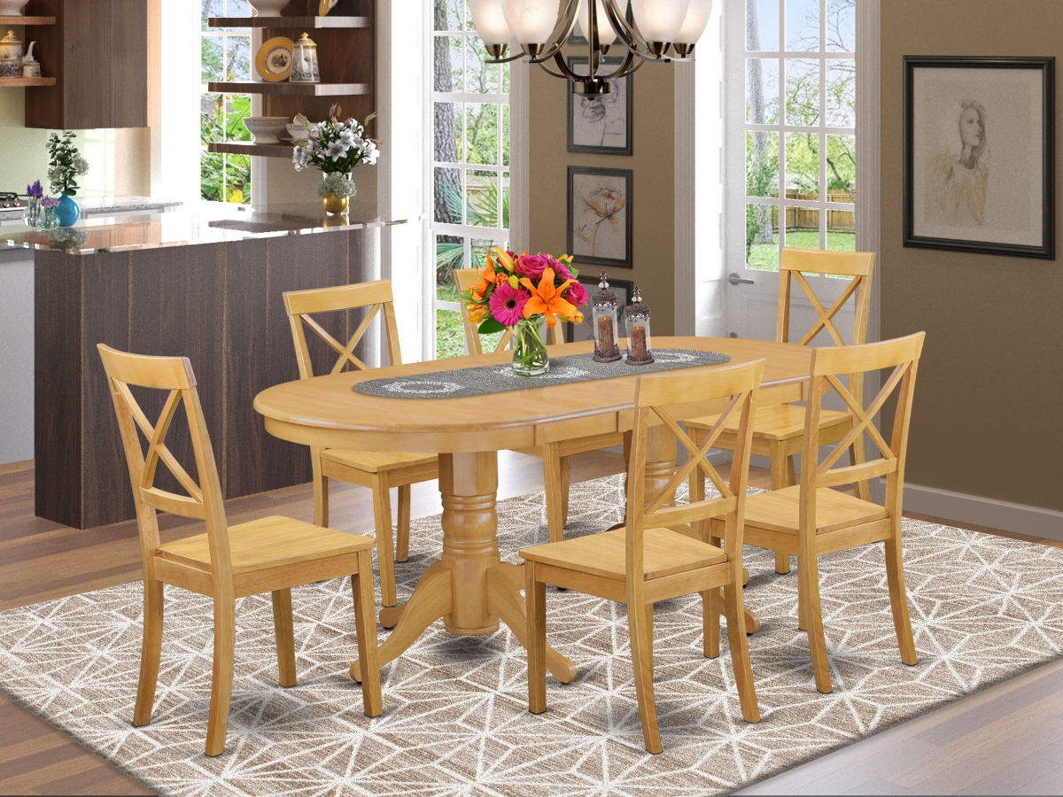 7 Piece Vancouver Dining Table with One 17 in. Leaf & Six Wood Seat Dinette Chairs - Oak