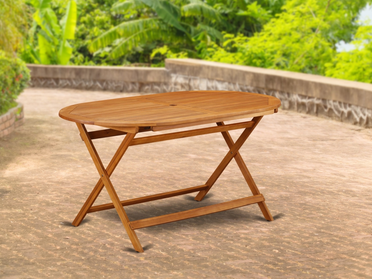 Diboll Oval Foldable Patio Acacia Solid Wood Dining Table - Natural Oil