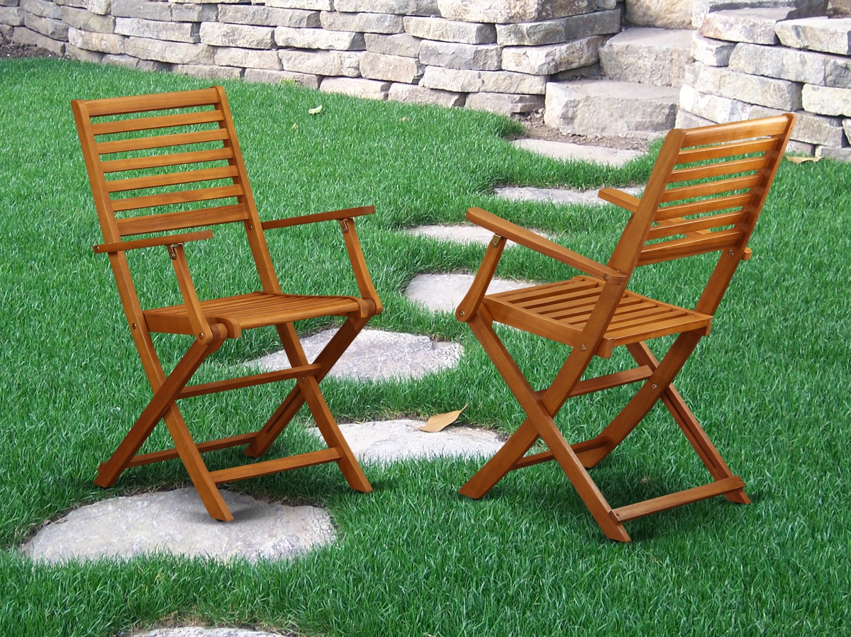 BBSCANA Beasley Solid Acacia Wood Outside Patio Folding Chair with Arm Rest - Set of 2