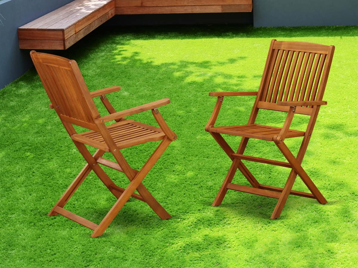 Beasley Solid Acacia Wood Balcony Folding Arm Chair - Set of 2