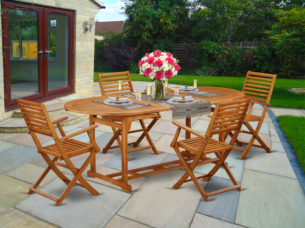 5 Piece Beasley Acacia Wood Backyard Dining Set - Natural Oil