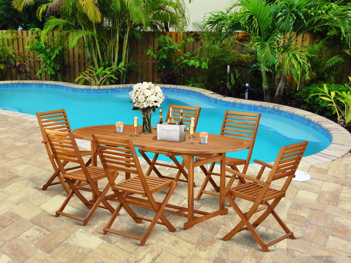 7 Piece Beasley Acacia Solid Wood Balcony Dining Set - Natural Oil