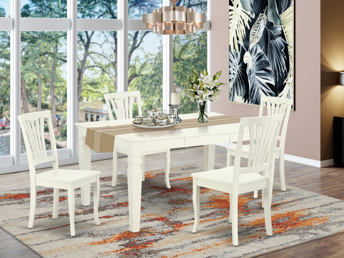 42-60 in. Weston Rectangular Table with 18 in. Leaf & 4 Vertical Slatted Chairs - Linen White, 5 Piece