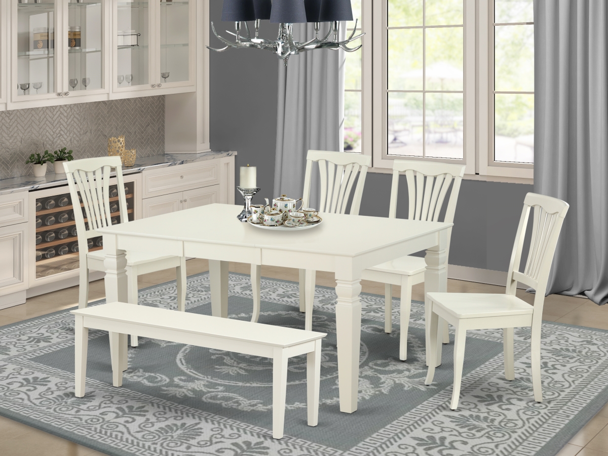 WEAV6C-LWH-W 42-60 in. Weston Rectangular Table with 18 in. Leaf & 4 Vertical Slatted Chairs Plus 1 Bench - Linen White, 6 Piece
