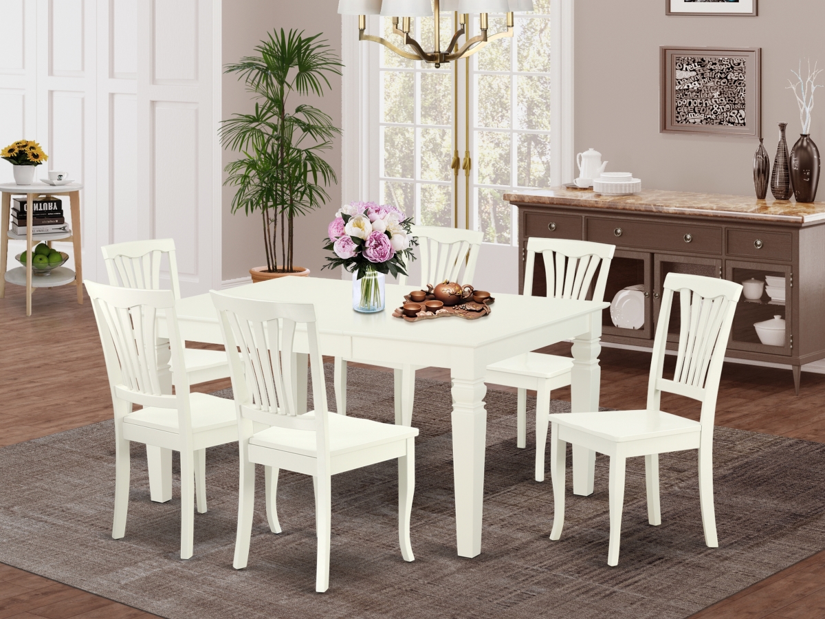 42-60 in. Weston Rectangular Table with 18 in. Leaf & 6 Vertical Slatted Chairs - Linen White, 7 Piece