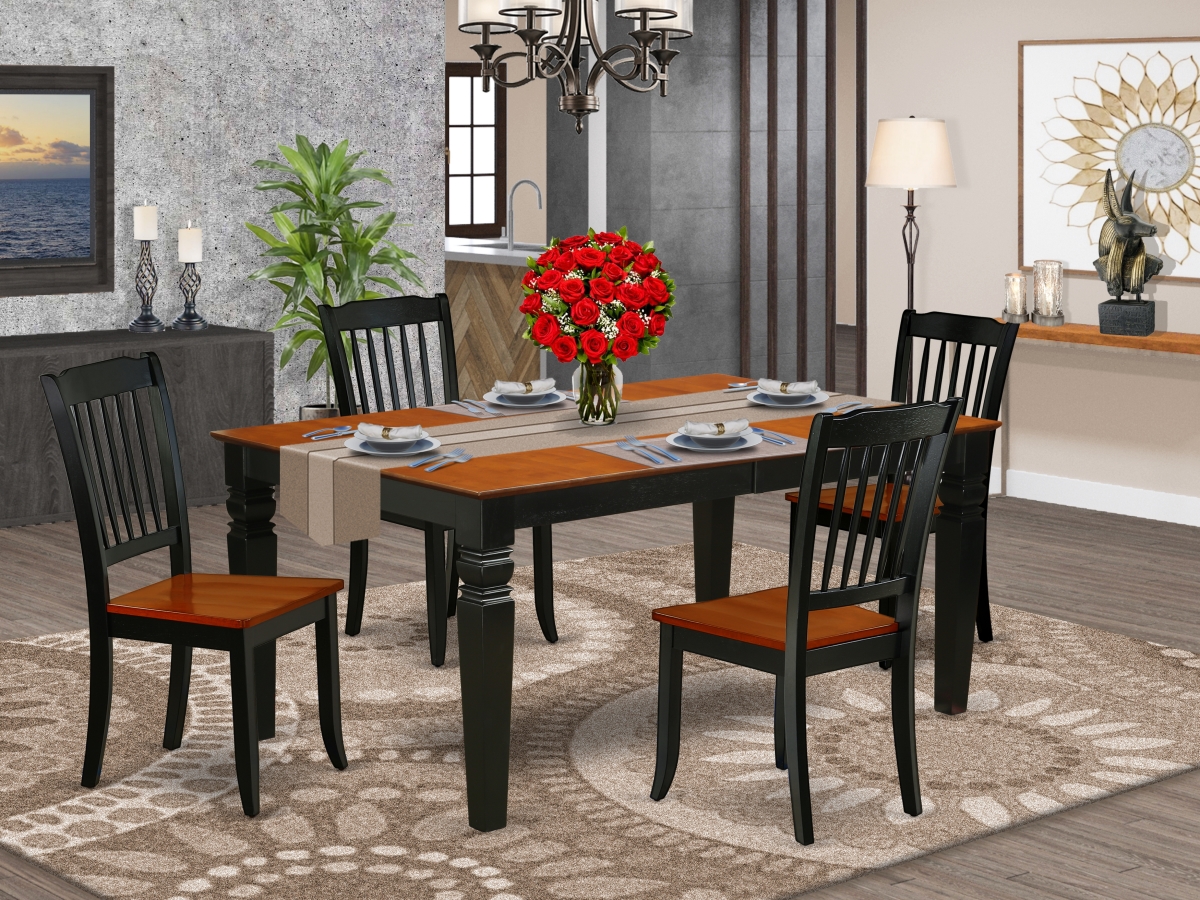WEDA5-BCH-W 42-60 in. Weston Rectangular Table with 18 in. Leaf & 4 Vertical Slatted Chairs - Black & Cherry, 5 Piece