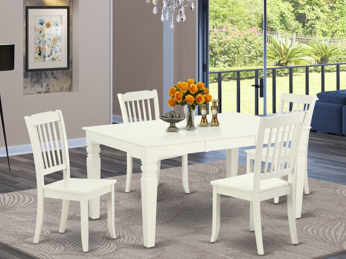 42-60 in. Weston Rectangular Table with 18 in. Leaf & 4 Vertical Slatted Chairs - Linen White, 5 Piece