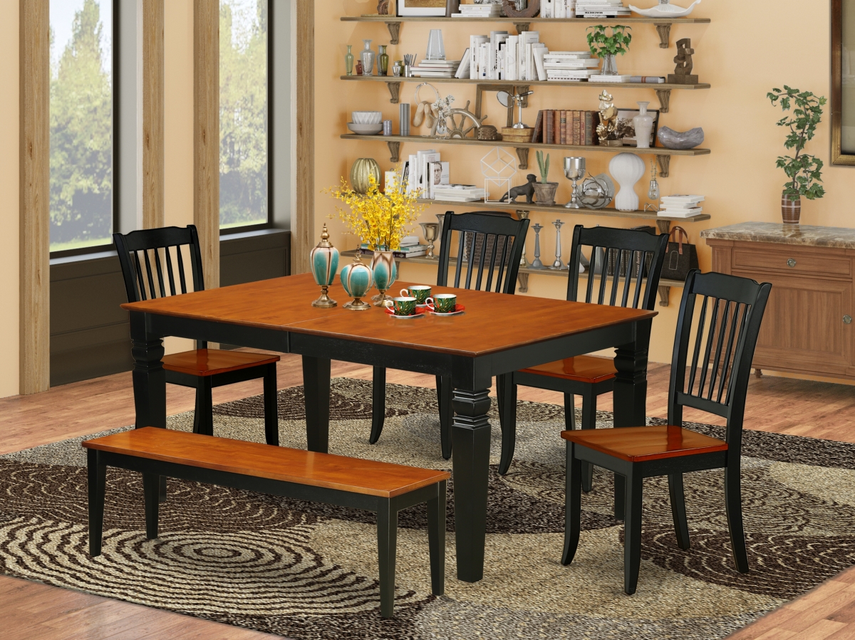 WEDA6N-BCH-W 42-60 in. Weston Rectangular Table with 18 in. Leaf & 4 Vertical Slatted Chairs Plus 1 Bench - Black & Cherry, 6 Piece