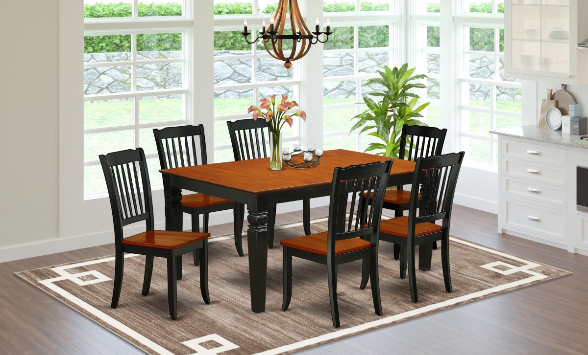 42-60 in. Weston Rectangular Table with 18 in. Leaf & 6 Vertical Slatted Chairs - Black & Cherry, 7 Piece