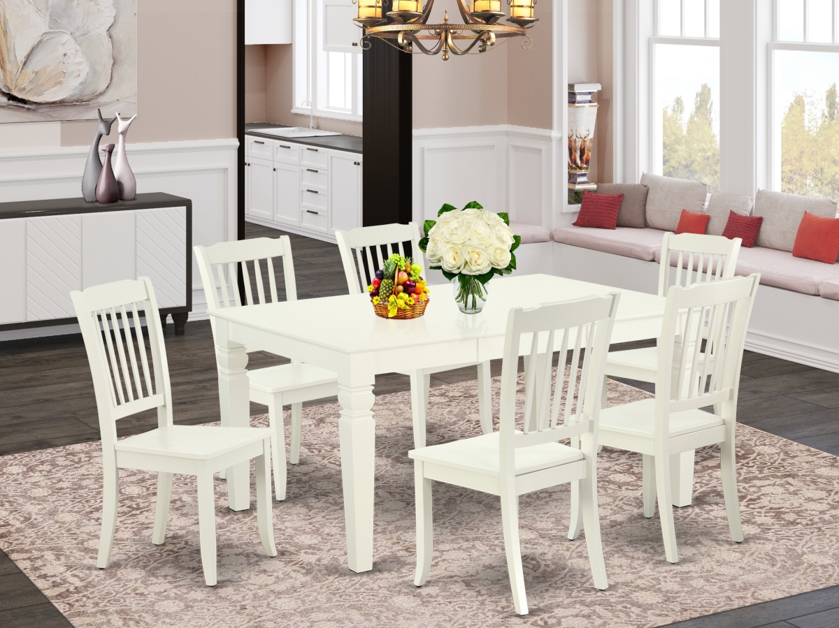 42-60 in. Weston Rectangular Table with 18 in. Leaf & 6 Vertical Slatted Chairs - Linen White, 7 Piece