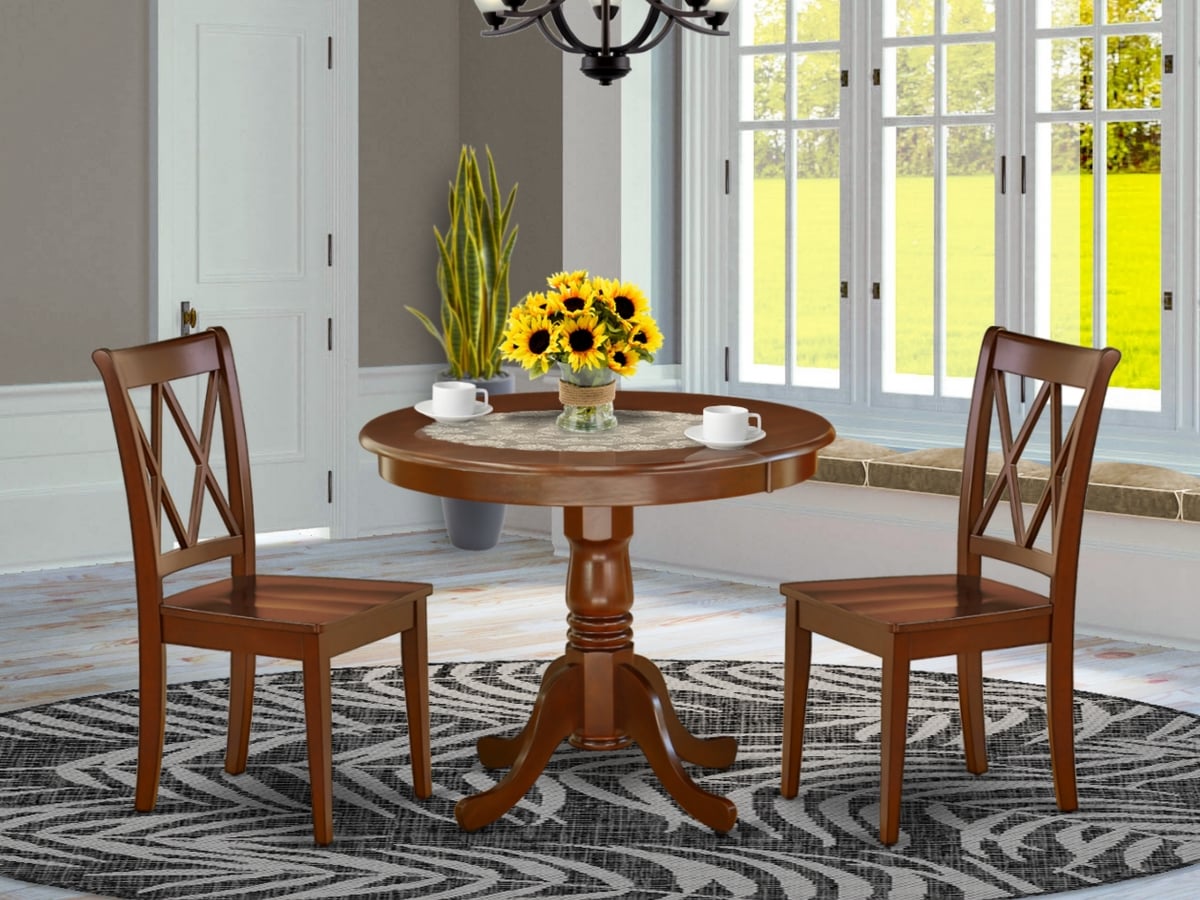 36 in. Antique Round Table & 2 Double X Back Chairs - Mahogany, 3 Piece