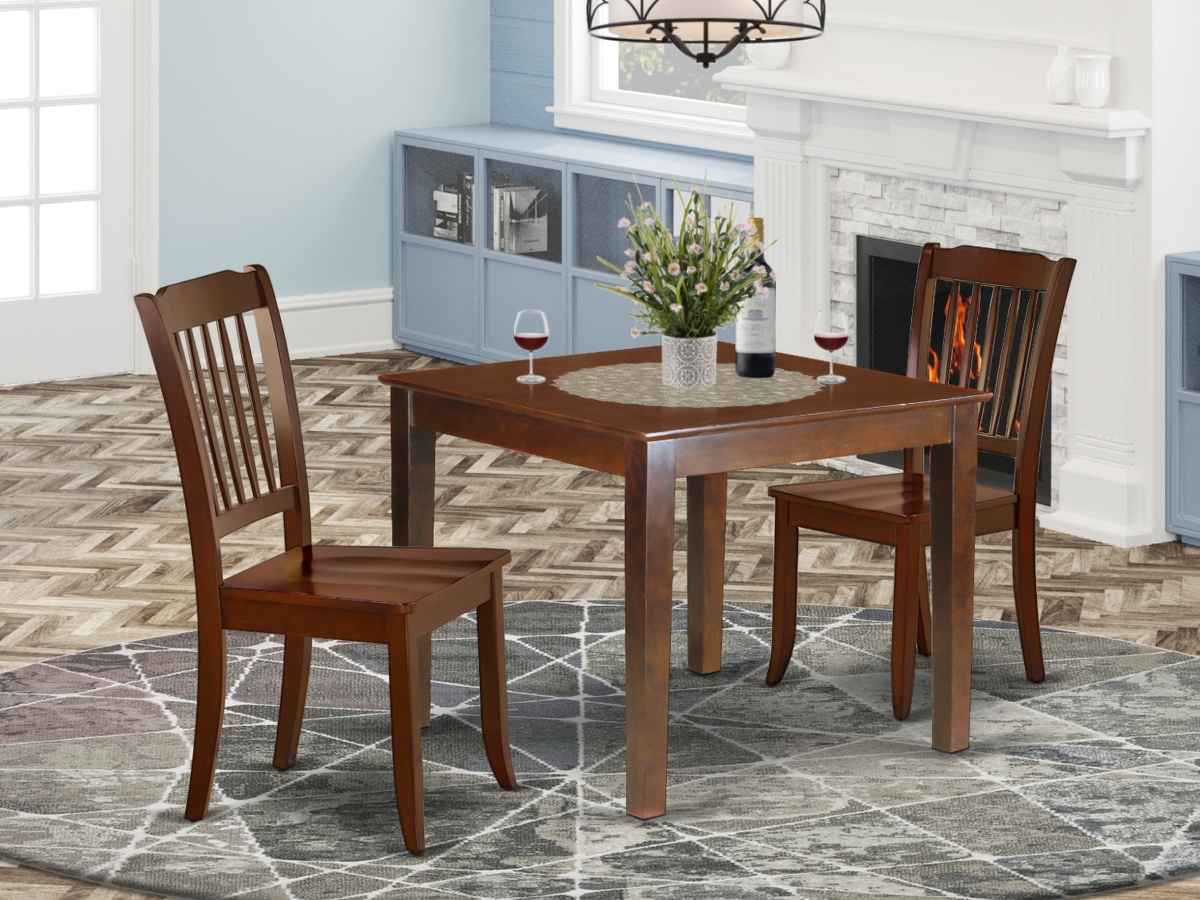 36 in. Oxford Square Table & 2 Vertical Slatted Chairs - Mahogany, 3 Piece