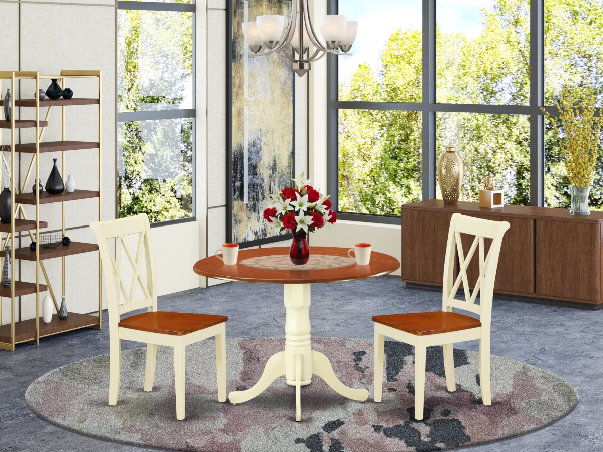 42 in. Dublin Round Table & 2 Double X Back Chairs - Buttermilk & Cherry, 3 Piece