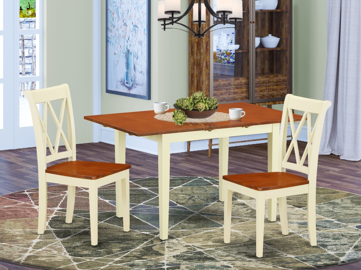 42-53.5 in. Norfolk Rectangular Table with 12 in. Leaf & 2 Double X Back Chairs - Buttermilk & Cherry, 3 Piece