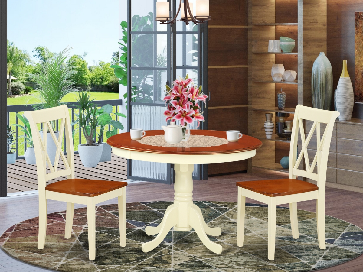 42 in. Hartland Round Table & 2 Double X Back Chairs - Buttermilk & Cherry, 3 Piece
