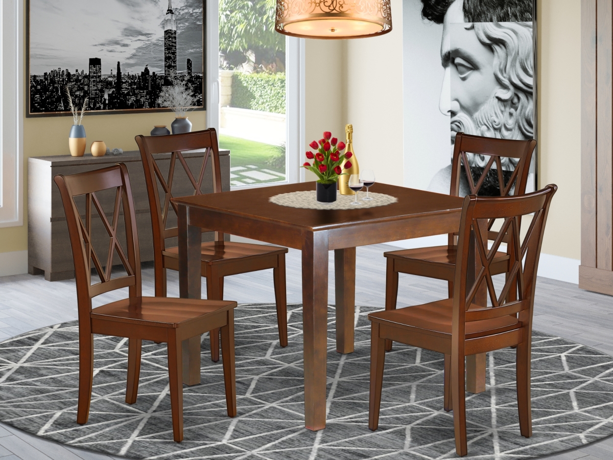 36 in. Oxford Round Table & 4 Double X Back Chairs - Mahogany, 5 Piece