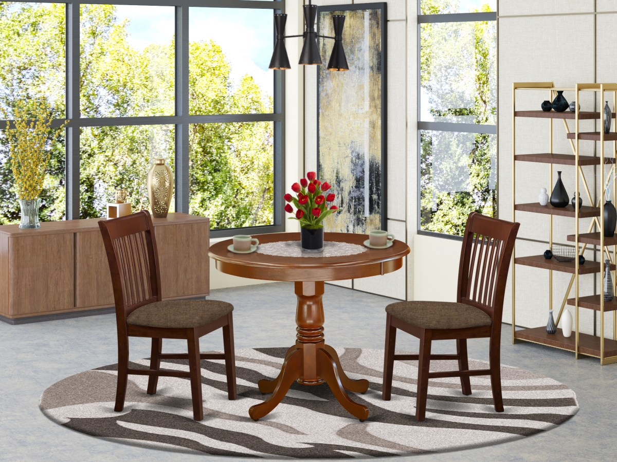 36 in. Antique Round Table & Four Kitchen Wood Seat Chairs - Mahogany, 5 Piece