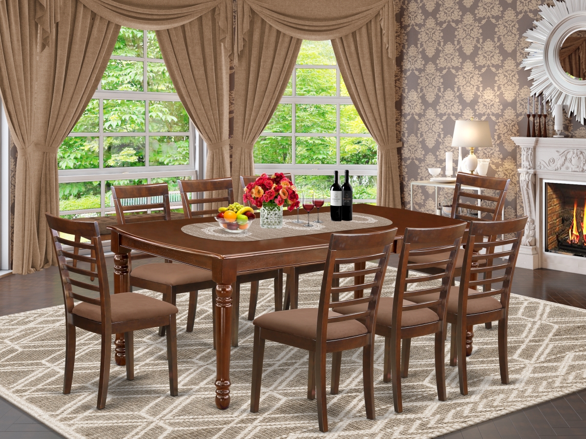 60-78 in. Dover Rectangle Dining Room Table with 18 in. Self Storing Butterfly Leaf & 8 Linen Fabic Seat Chairs - Mahogany, 9 Piece
