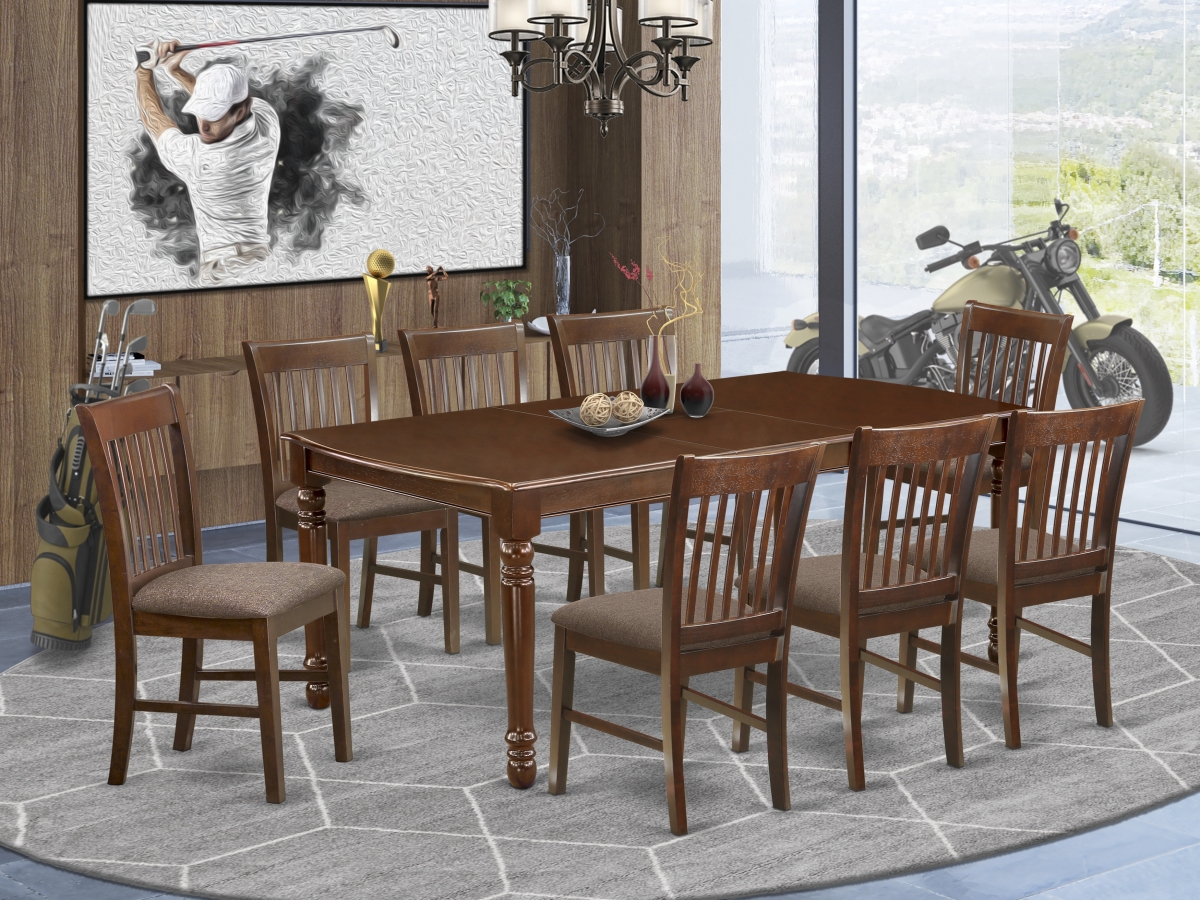 60-78 in. Dover Rectangular Table with 18 in. Self Storing Butterfly Leaf & 8 Kitchen Linen Fabic Seat Chairs - Mahogany, 9 Piece