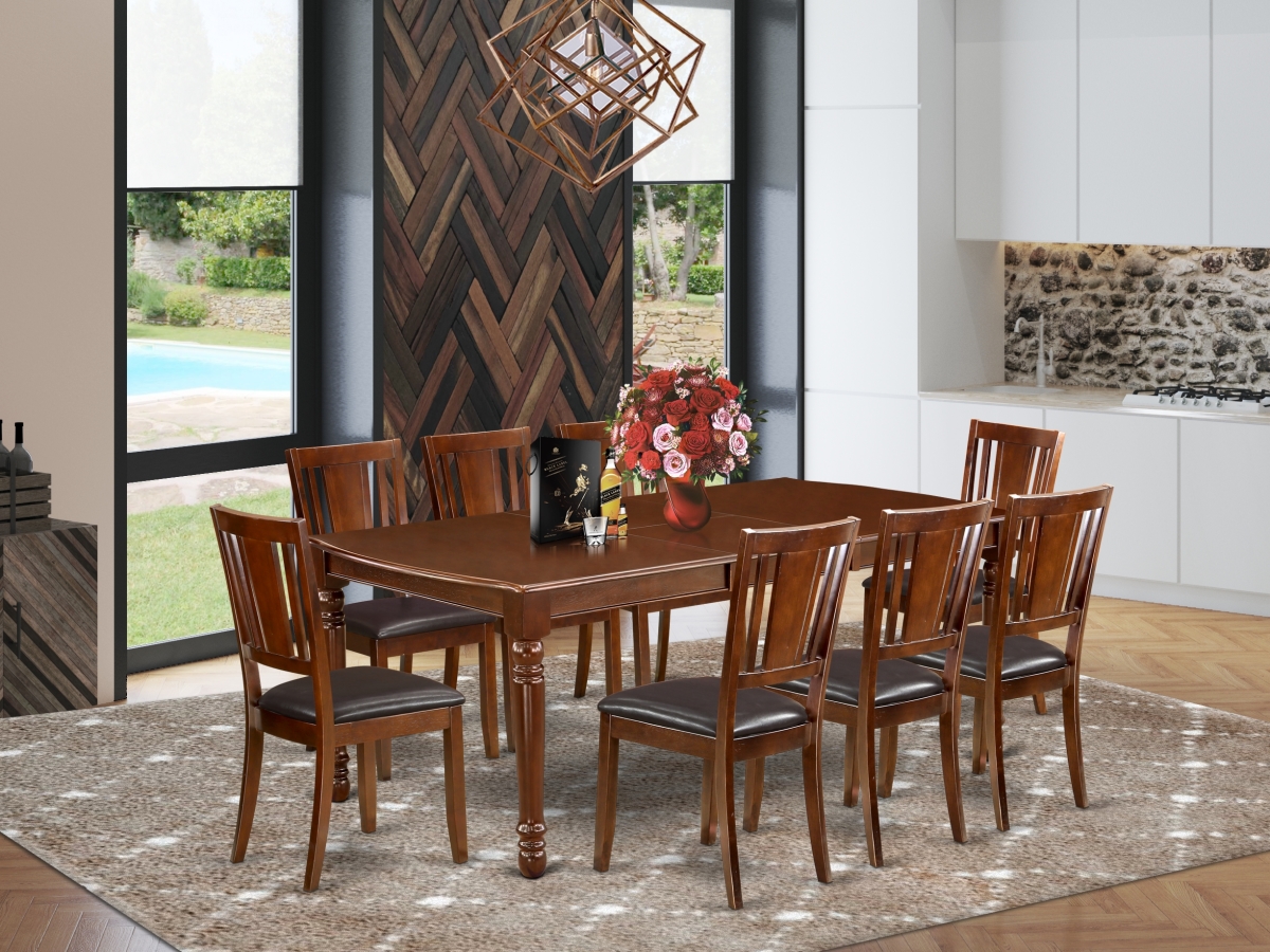 60-78 in. Dover Rectangular Table with 18 in. Butterfly Leaf & 8 Dining Faux Leather Seat Chairs - Mahogany, 9 Piece
