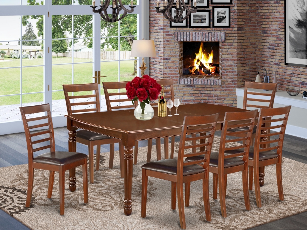 60-78 in. Dover Rectangular Dining Table with 18 in. Self Storing Butterfly Leaf & 8 Kitchen Faux Leather Seat Chairs - Mahogany, 9 Piece