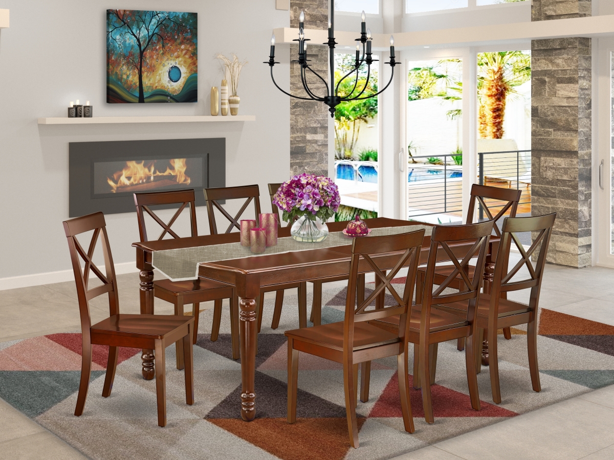 DOBO9-MAH-W 60-78 in. Dover Rectangular Family Table with 18 in. Butterfly Leaf & 8 Wood Seat Chairs - Mahogany, 9 Piece