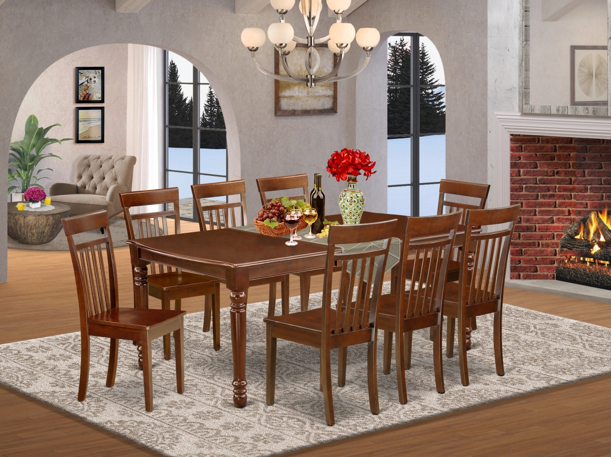 DOCA9-MAH-W 60-78 in. Dover Rectangle Family Table with 18 in. Leaf & 8wood Seat Chairs - Mahogany, 9 Piece