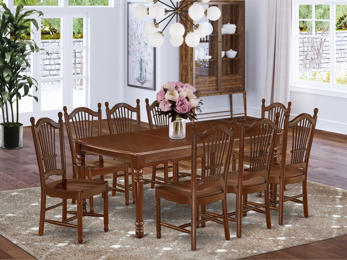 DODO9-MAH-W 60-78 in. Dover Rectangle Table with 18 in. Butterfly Leaf & 8 Wood Seat Chairs - Mahogany, 9 Piece