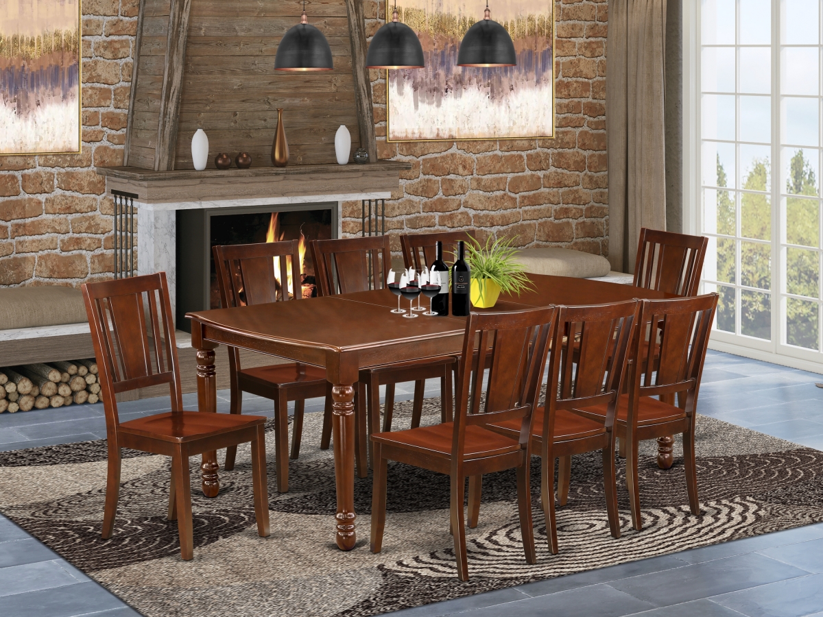 DODU9-MAH-W 60-78 in. Dover Rectangle Dinner Table with 18 in. Leaf & Eight Wood Seat Chairs - Mahogany, 9 Piece