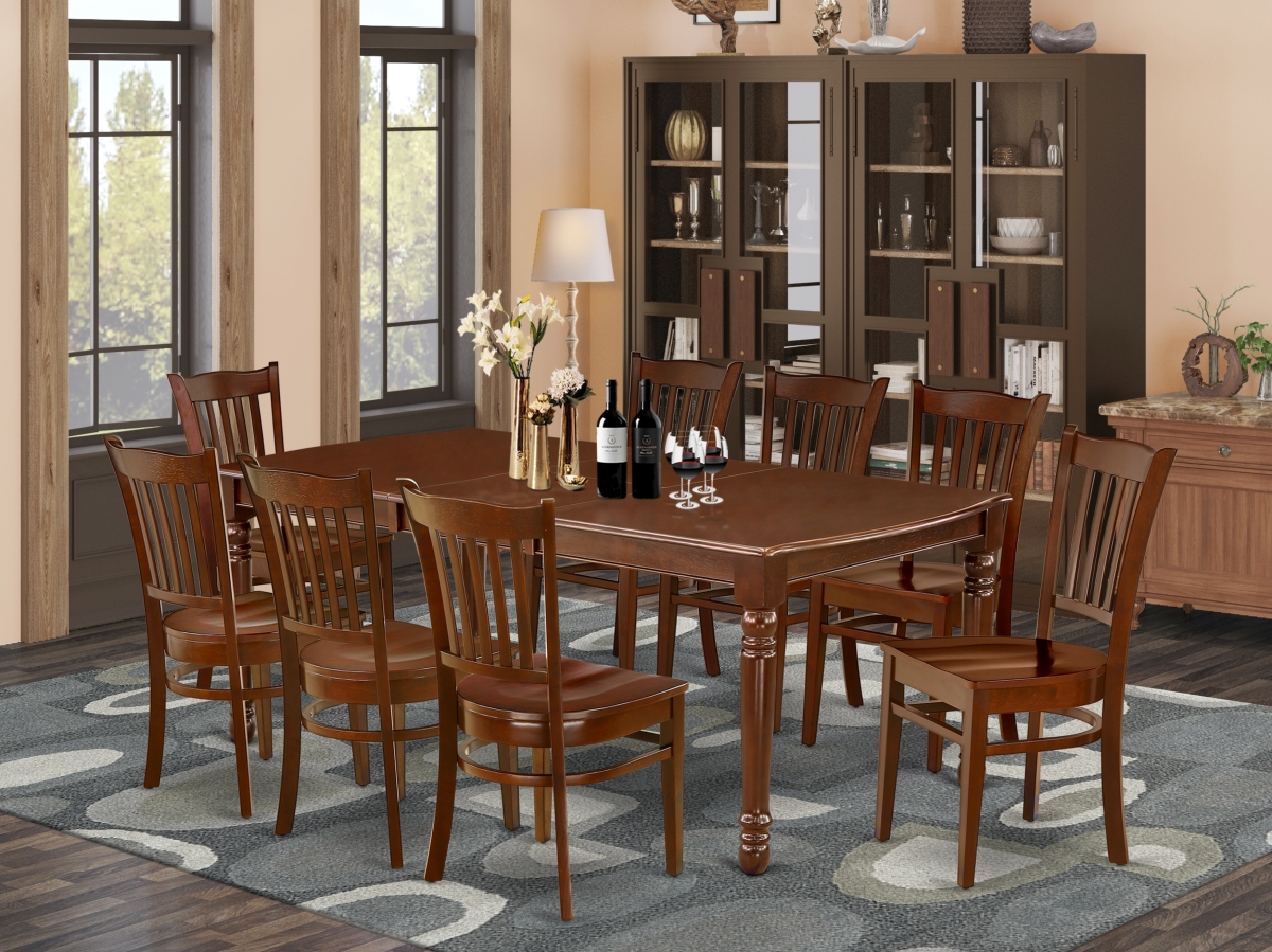 60-78 in. Dover Rectangular Dining Room Table with 18 in. Butterfly Leaf & 8 Wood Seat Chairs - Mahogany, 9 Piece
