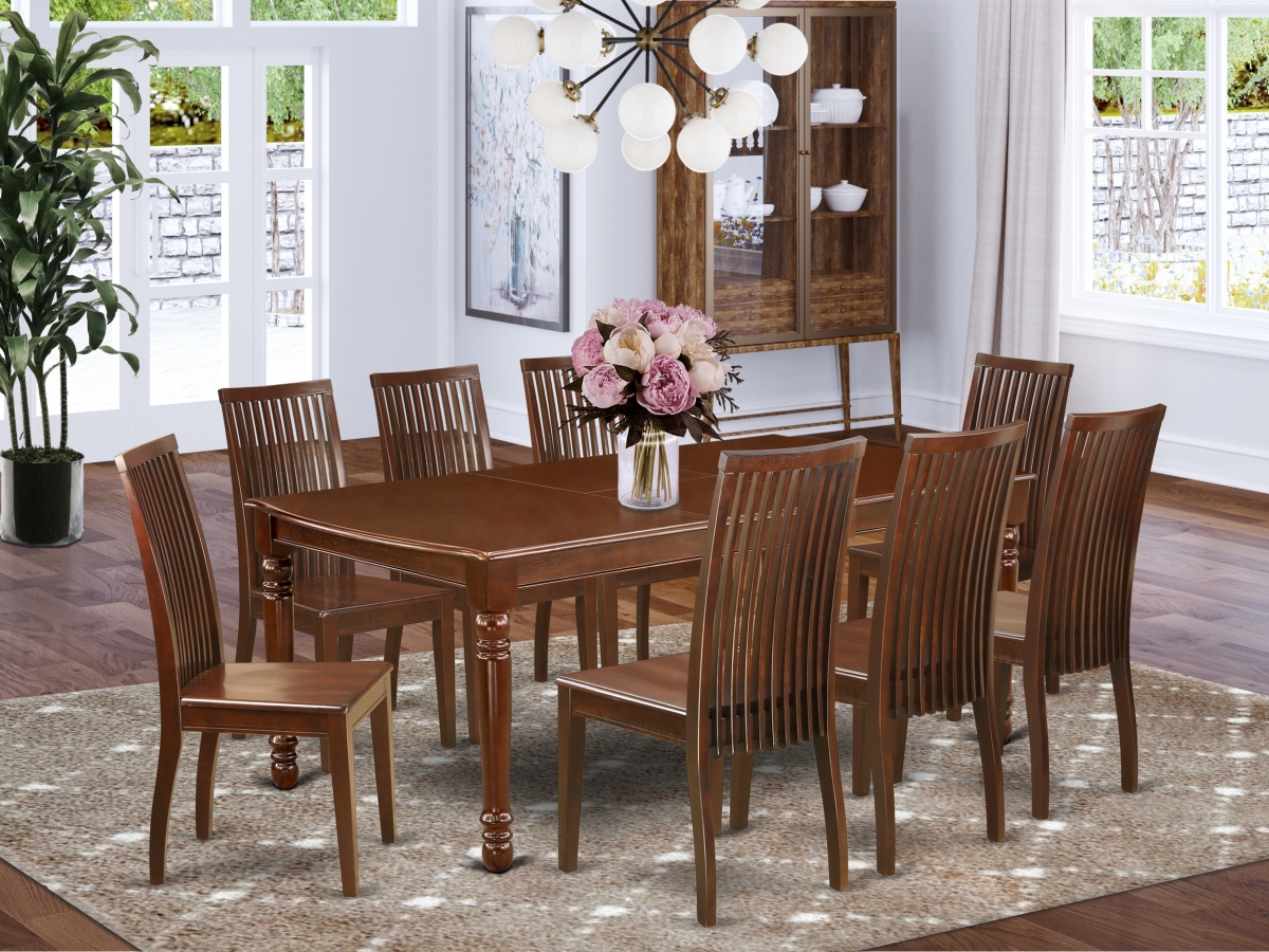 60-78 in. Dover Rectangle Dinner Table with 18 in. Leaf & Eight Wood Seat Kitchen Chairs - Mahogany, 9 Piece